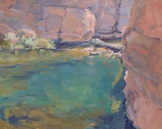 1167 Jill Carver (b. 1968) "Along Oak Creek" Oil on canvas With the incised signature lower left: Jill Carver; signed again with artist's copyright, and titled on the stretcher 20 x 24in Estimate: $600 - $800