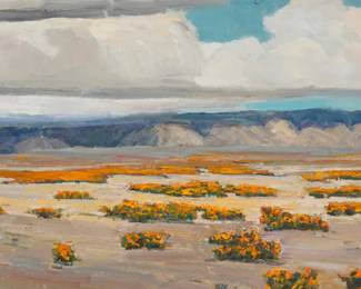 1210 Douglas Shively (1896-1991) "Poppy Fields Near Gorman," 1981 Oil on board Signed and dated lower left: Douglas / Shively / 1981; signed, titled, and inscribed in black ink, all verso: Douglas Shively / #81-38 12 x 24in Estimate: $800 - $1,200