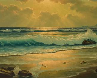 1023 Anton Gutknecht (1907-1988) Coastal clouds with rays of light Oil on canvas Signed lower right: Anton Gutknecht 24 x 48in Estimate: $500 - $700