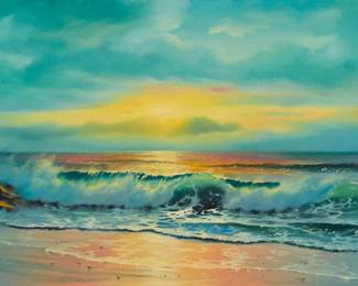 1020 Anthony Casay (1942-2010) Sunset seascape Oil on canvas Signed lower left: A Casay 24 x 48in Estimate: $500 - $700