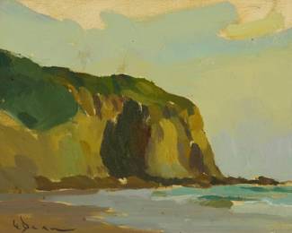 1168 Glenn Dean (b. 1976) "Evening at the Headlands," 2003 Oil on canvas laid to artist's board Signed lower left: G. Dean, signed again twice, titled, and dated "2003," verso 8 x 10in Estimate: $300 - $400