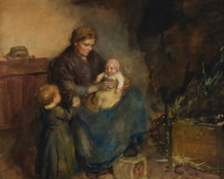 1132 Albertus Neuhuys (1844-1914) Mother and children in an interior, 1892 Watercolor and pastel on paper Signed and dated lower right: Albert Neuhuys / 92 Sight: 27 1/2 x 22 1/2in Estimate: $300 - $500