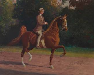 1239 George Ford Morris (1873-1960) Horse and rider, 1937 Oil on canvas Signed and dated lower right: George Ford Morris '37 / © 22 x 28 1/8in Estimate: $800 - $1,200