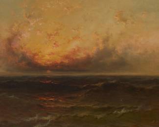 1017 Franklin Delano Briscoe (1844 -1903) "Tranquility" Oil on canvas laid to canvas Signed lower right: F.D. Briscoe; signed again and inscribed indistinctly in pencil on the stretcher; titled on an exhibition label accompanying this lot 20 x 30in Estimate: $800 - $1,200