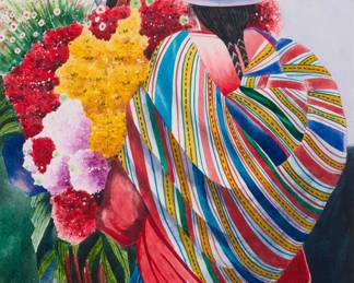 1414 Contreras (20th Century) Bolivian flower vendors Watercolor on paper Signed lower left: Contreras Sight: 19 x 12 1/4in Estimate: $200 - $400