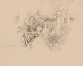 1230 Orrin White (1883-1969) A path into an adobe house Pencil on paper Signed in pencil lower left: Orrin White Sight: 13 x 16in Estimate: $600 - $800