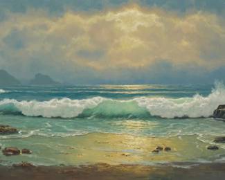 1022 Anton Gutknecht (1907-1988) Crashing waves at dusk Oil on canvas Signed lower right: Anton Gutknecht 24 x 48in Estimate: $500 - $700