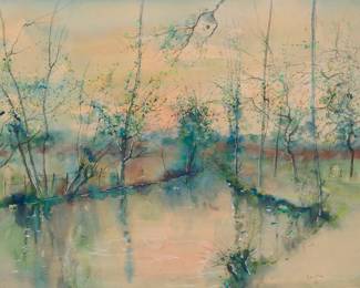 1204 Bernard Gantner (1928-2018) Tree-lined river landscape, 1976 Watercolor on paper Signed and dated lower right: Gantner / 76 Sight: 17 1/4 x 23in Estimate: $400 - $600