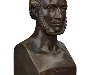 1054 A French patinated bronze bust of Jean-Edouard Laborie 1840, by Jean-Pierre Dantan (1800-1869) Inscribed in the casting: Dantan 1840 / Edouard / LABORIE Depicting Jean-Edouard Laborie (1813-1868), the chief physician at the Asile Impérial de Vincennes 8" H x 4.75" W x 4" D Estimate: $300 - $500