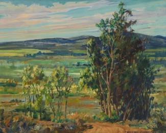 1197 Frederic Johnston (1890-1953) "Santa Ana Valley," 1933 Oil on canvas Signed and dated lower right: Frederic Johnston 33; inscribed verso: Santa Ana Valley / - Frederic Johnston - 16 1/8 x 20 1/8in Estimate: $500 - $700