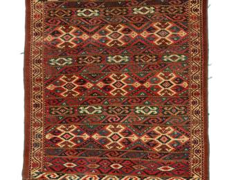 1366 A Turkoman rug Early 20th century Wool on wool foundation 5' 1.5" L x 4' 1.5" W Estimate: $200 - $300