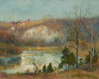 1146 Mary B. Leisz (1876-1935) Pennsylvania valley landscape, 1923 Oil on canvas Signed and dated lower left: M.B. Leisz / 1923 14 1/8 x 18 1/2in Estimate: $800 - $1,200