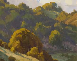 1147 Paul Kratter (b. 1956) "Hillside," 2013 Oil on board Signed lower left: Kratter; signed again, titled, and dated "2013," verso 12 x 12in Estimate: $500 - $700