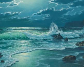 1021 Anton Gutknecht (1907-1988) Coastal waves in the moonlight Oil on canvas Signed lower right: Anton Gutknecht 24 x 48in Estimate: $500 - $700