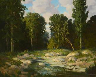1095 Walter Koeniger (1881-1943 "Late Summer" Oil on canvas Signed lower left: W. Koeniger; titled on a gallery label affixed to the frame's backing paper 25 1/4 x 30 1/4in Estimate: $700 - $900