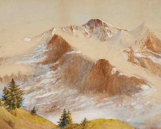 1088 Attributed to Gunnar Widforss (1879-1934) Mountainous landscape Watercolor and gouache on paper laid to board Appears unsigned; inscribed "Widforss / Canadian?" in pencil in another hand, verso Sheet: 19 x 26 1/2in Estimate: $1,500 - $2,500