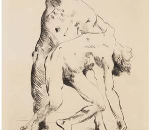 1043 Lovis Corinth (1858-1925) "Odysseus und die Freier (Odysseus and the Suitor)," 1914 Drypoint on laid paper From the edition of unknown size Signed in pencil in the lower margin, at right: Lovis Corinth Plate: 10 3/8 x 7 3/4in; Sight: 12 x 8 1/4in Estimate: $200 - $300