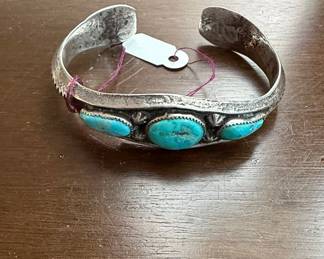 Native American Turquoise Sterling Silver Cuff Bracelet