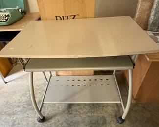 DITZ Metal Rolling Desk with Keyboard Tray and Lower Shelf