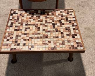Mid-Century Modern Mosaic Side Table with Copper and Cream Tiles