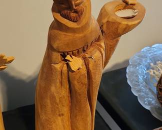 Carved Wooden Figure of Saint Francis with Birds by Leo J. Salazar