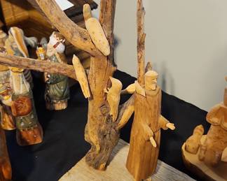 Hand-Carved Driftwood Nativity Scene with Animals