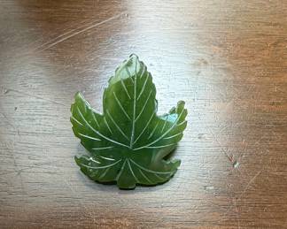 Carved Nephrite Jade Maple Leaf Pendant