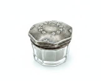 Octagonal Cut Crystal and Sterling Silver Powder Box