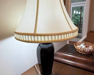 Vintage Black Porcelain Lamp with Brass Accents