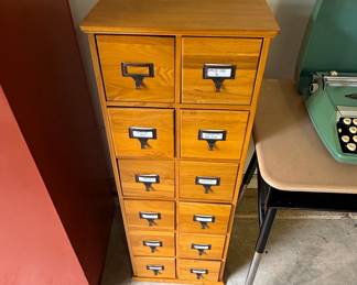 12-Drawer Wooden Card Catalog Cabinet