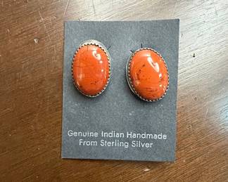 Native American Sterling Silver Red Jasper Earrings