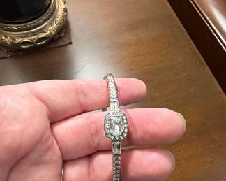 Sterling Silver Twisted Bangle Bracelet and Crystal Fashion Bracelet