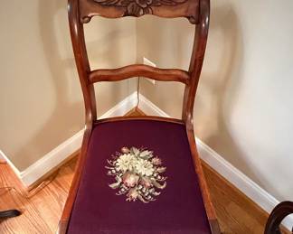 Victorian Carved Mahogany Side Chair with Needlepoint Seat
