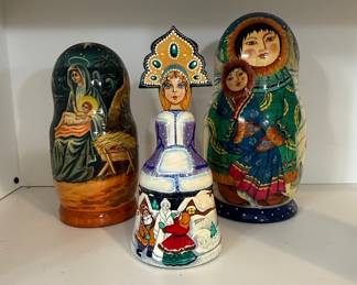 Nesting Dolls with Religious and Winter Scenes