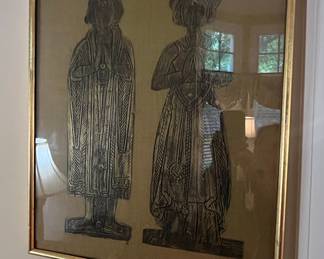 Pair of Brass Rubbings of Medieval Figures