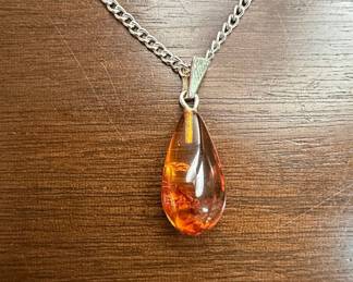 Natural Baltic Amber Teardrop Pendant Necklace