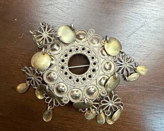Antique Norwegian 830 Silver Solje Brooch with Dangles