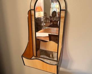 Stained Glass Wall Mirror with Shelf