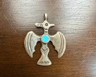 Vintage Navajo Sterling Silver Thunderbird Pendant with Turquoise