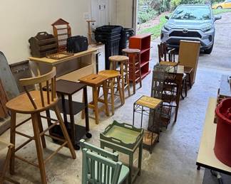 Assorted Wooden Stools and Chairs
