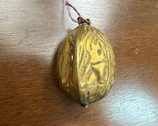 Victorian Walnut-Shaped Locket or Trinket Box with Ceramic Ball