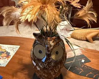 Hosley Brown Ceramic Owl Vase