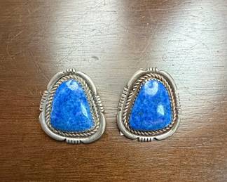 Native American Sterling Silver Lapis Lazuli Triangle Earrings