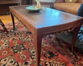 Vintage Kittinger Queen Anne Style Mahogany Coffee Table with Leather Top