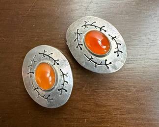 Southwestern Style Carnelian and Sterling Silver Oval Brooch/Pendant