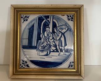Framed Delftware Tile with Nativity Scene - Set of Two