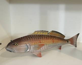 Hand-Carved Wooden Red Drum Fish Sculpture