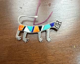 Rock Kritters Sterling Silver Inlay Cat Brooch/Pendant
