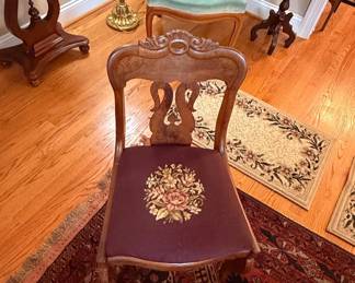 Victorian Walnut Balloon Back Side Chair with Needlepoint Seat
