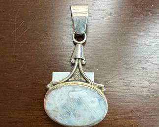 Sterling Silver Oval Rainbow Moonstone Pendant